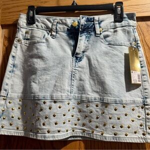 Nicki Minaj Light Blue Denim Skirt with Gold Studs